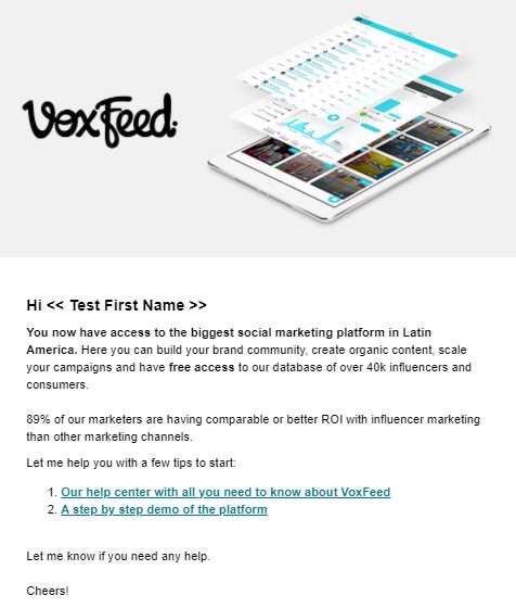 welcome email voxfeed
